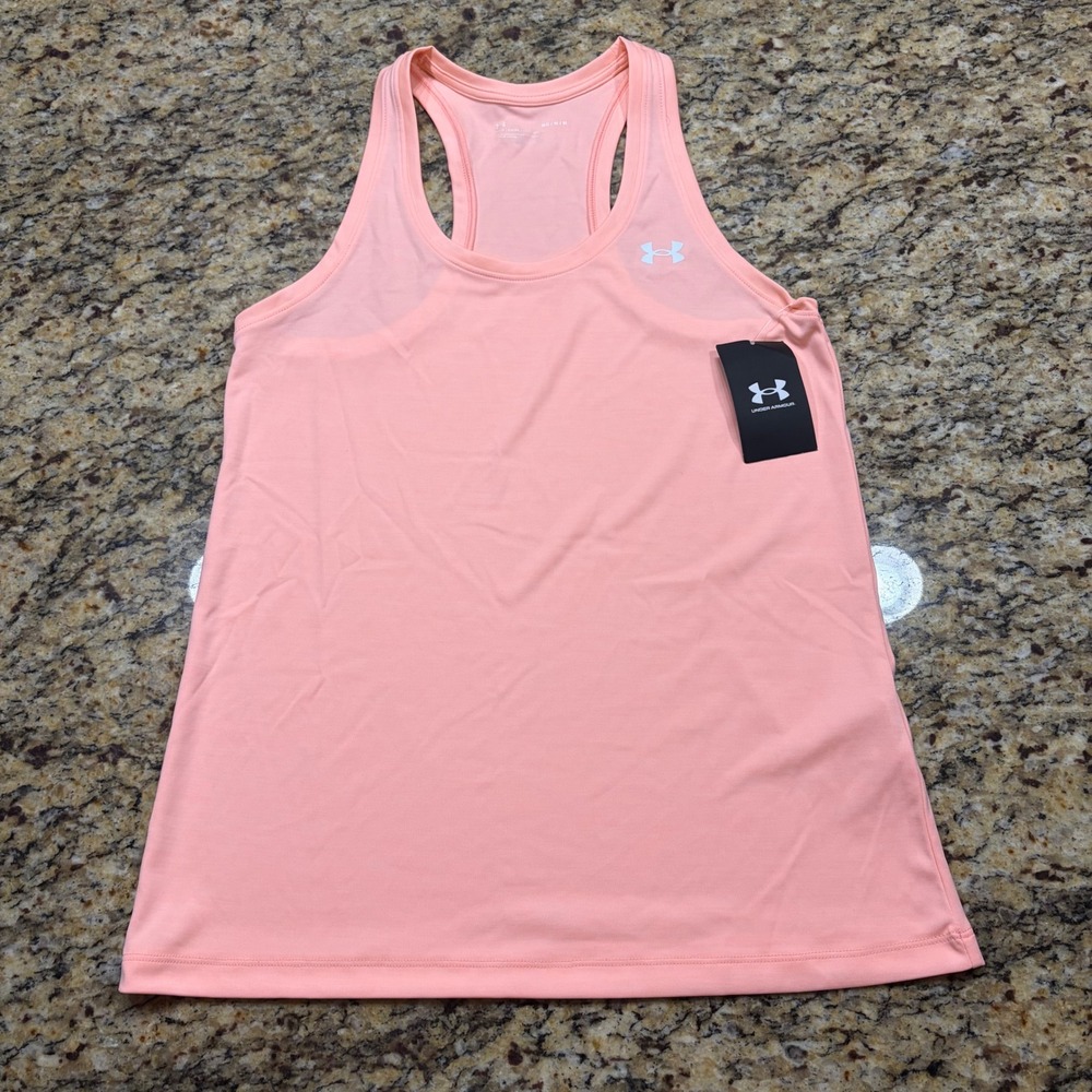 NEW Under Armour Womens HeatGear Racerback Tank Top Peach Coral Medium ws
